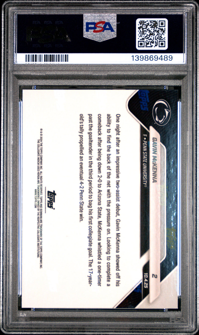 PSA 9 Gavin McKenna 2025 Bowman University Now #2 Gold Foil #45/50 Rookie Card Penn St