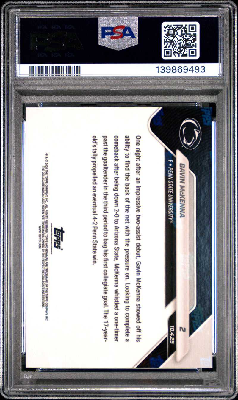 PSA 7 Gavin McKenna 2025 Bowman University Now #2 Black Foil #2/10 Rookie Card Penn State