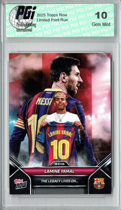 Lamine Yamal/Lionel Messi 2025 Topps Now #2 The Legacy Lives On #10 Card PGI 10