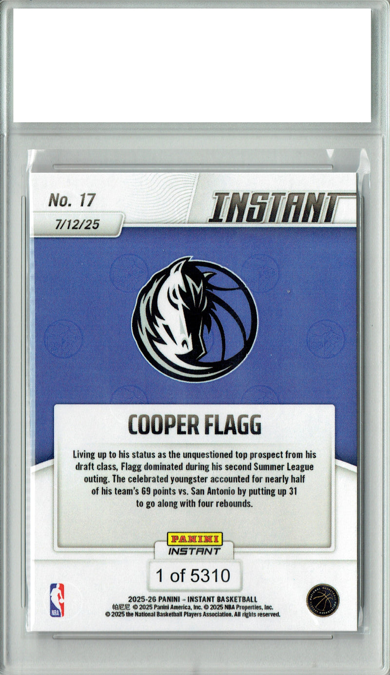 Certified Mint+ Cooper Flagg 2025 Panini Instant #17 Flies High Rookie Card Dallas Mavericks