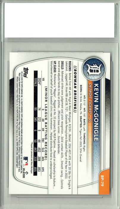 Kevin McGonigle 2025 1st Bowman #BP-79  Detroit Tigers Rookie Card PGI 10
