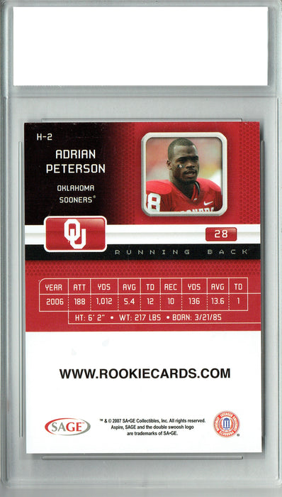 Certified Mint+ Adrian Peterson 2007 Sage Aspire #H-2 Gold #23/25 Rookie Card Oklahoma Sooners