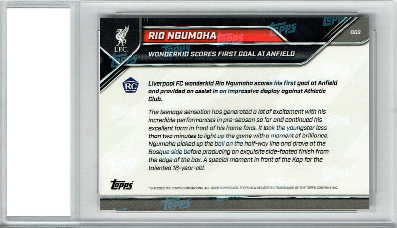 Rio Ngumoha 2025 Topps Now #3 1st Anfield Goal Rookie Card PGI 10
