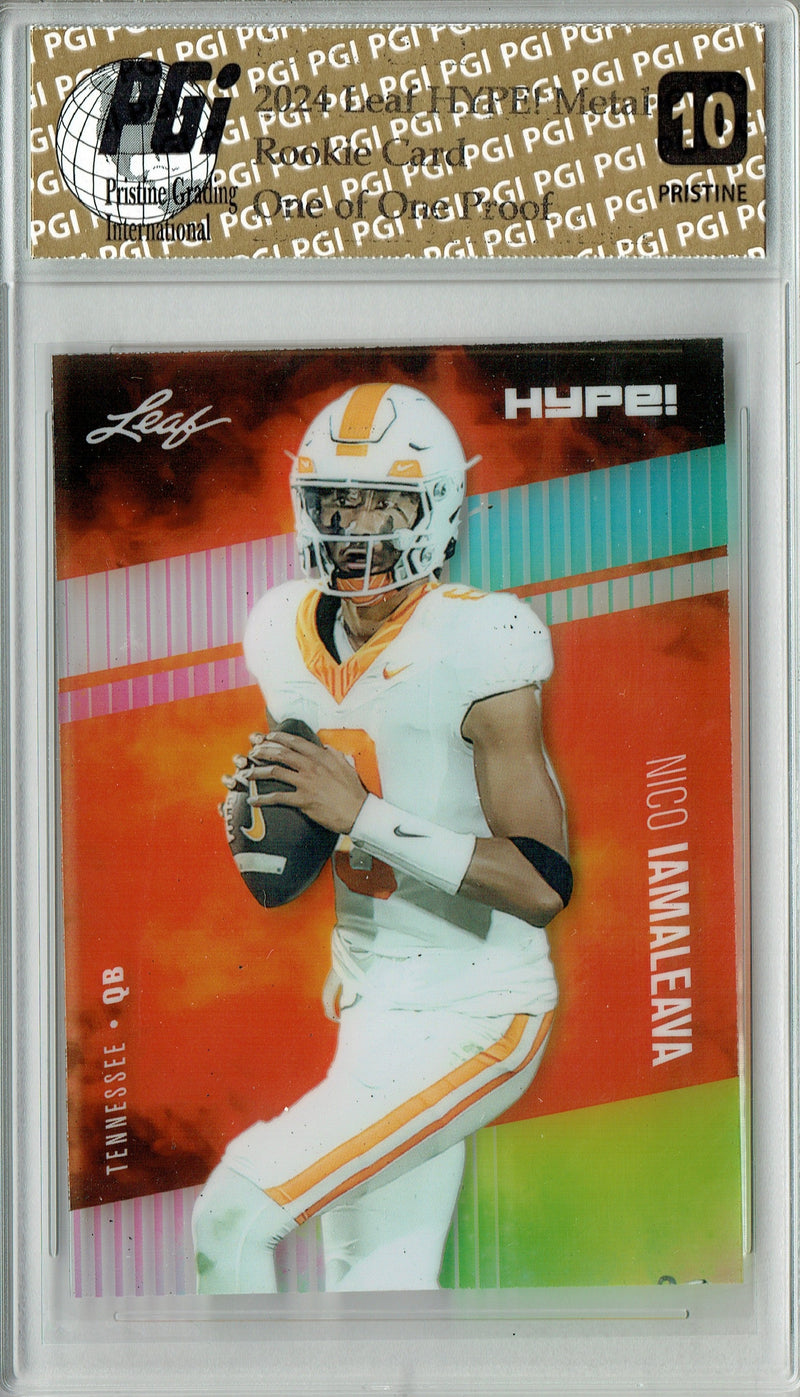 Nico Iamaleava Rookie Card Tennessee / UCLA PGI 10 Gem Mint Football Trading Card 2024 Leaf HYPE! Metal #HM-12 Neon 1/1 Proof