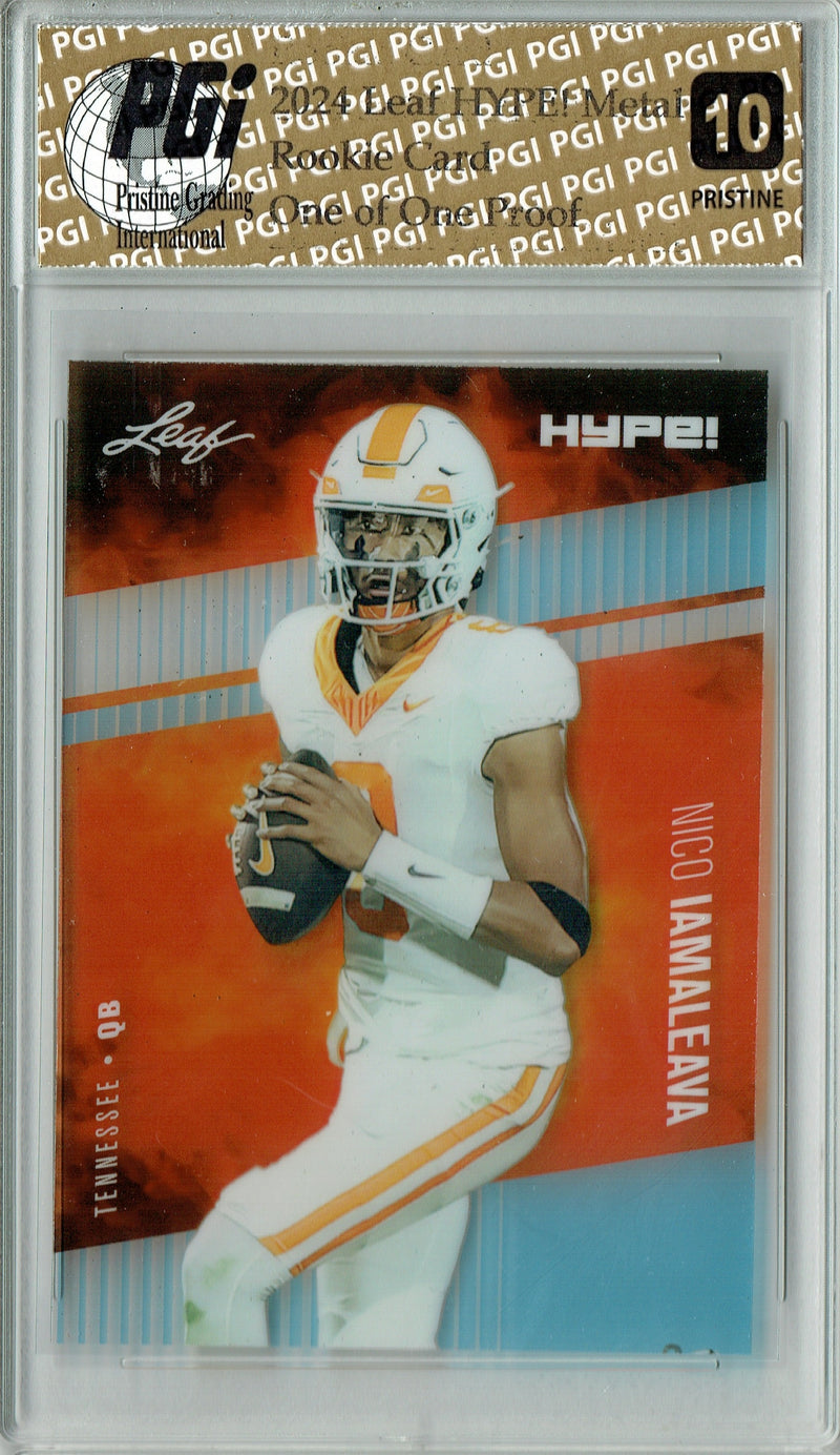 Nico Iamaleava Rookie Card Tennessee / UCLA PGI 10 Gem Mint Football Trading Card 2024 Leaf HYPE! Metal #HM-12 Platinum 1/1 Proof