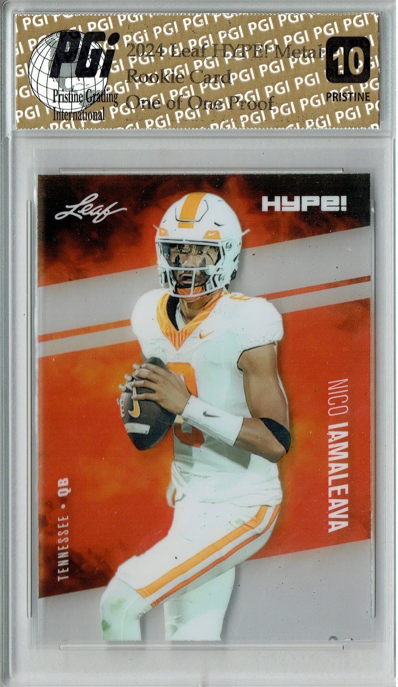 Nico Iamaleava Rookie Card Tennessee / UCLA PGI 10 Gem Mint Football Trading Card 2024 Leaf HYPE! Metal #HM-12 Silver 1/1 Proof