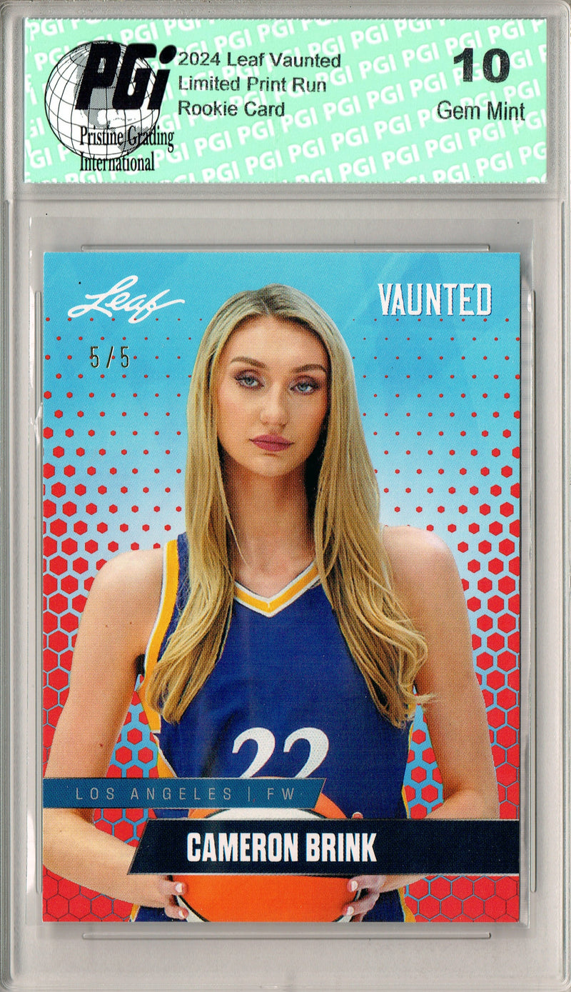 Cameron Brink 2024 Leaf Vaunted V-01 Red SP 5 Made Debut Year Rookie Card PGI 10