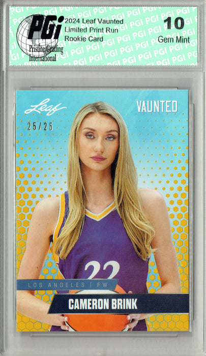 Cameron Brink 2024 Leaf Vaunted #V-01 Gold 25 Made Debut Year Rookie Card PGI 10