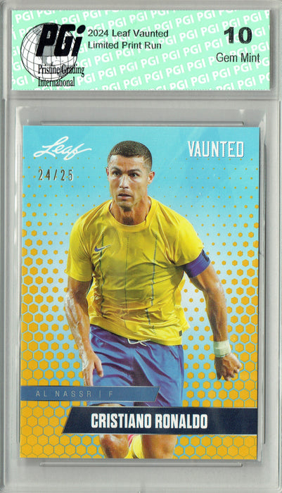 Cristiano Ronaldo 2024 Leaf Vaunted #V-03 Gold SP 25 Made Card Debut Year PGI 10