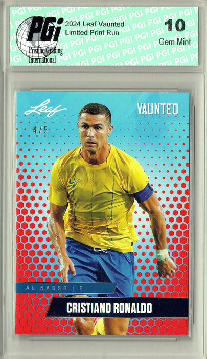 Cristiano Ronaldo 2024 Leaf Vaunted #V-03 Red SP 5 Made Card Debut Year PGI 10