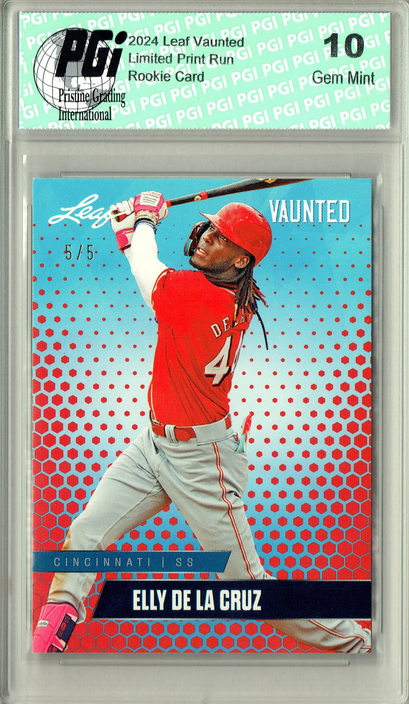 Elly De La Cruz 2024 Leaf Vaunted #V-04 Red SP 5 Made Debut Rookie Card PGI 10