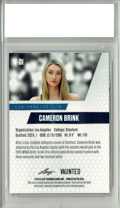 Cameron Brink 2024 Leaf Vaunted #V-01 Gold 25 Made Debut Year Rookie Card PGI 10
