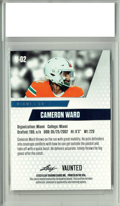 Cameron Cam Ward 2024 Leaf Vaunted #V-02 Red SP 5 Made Debut Rookie Card PGI 10