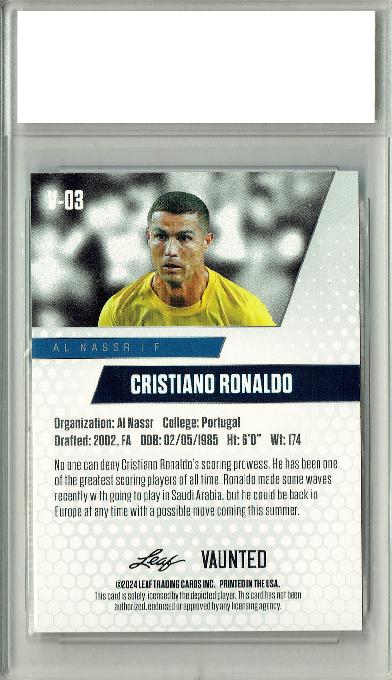 Cristiano Ronaldo 2024 Leaf Vaunted #V-03 Red SP 5 Made Card Debut Year PGI 10