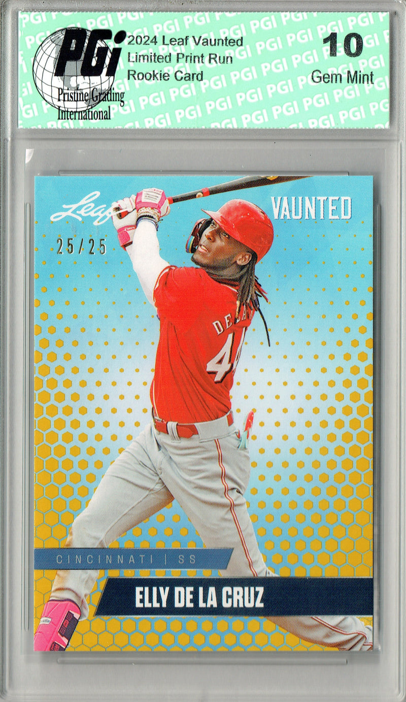 Elly De La Cruz 2024 Leaf Vaunted #V-04 Gold SP 25 Made Debut Rookie Card PGI 10