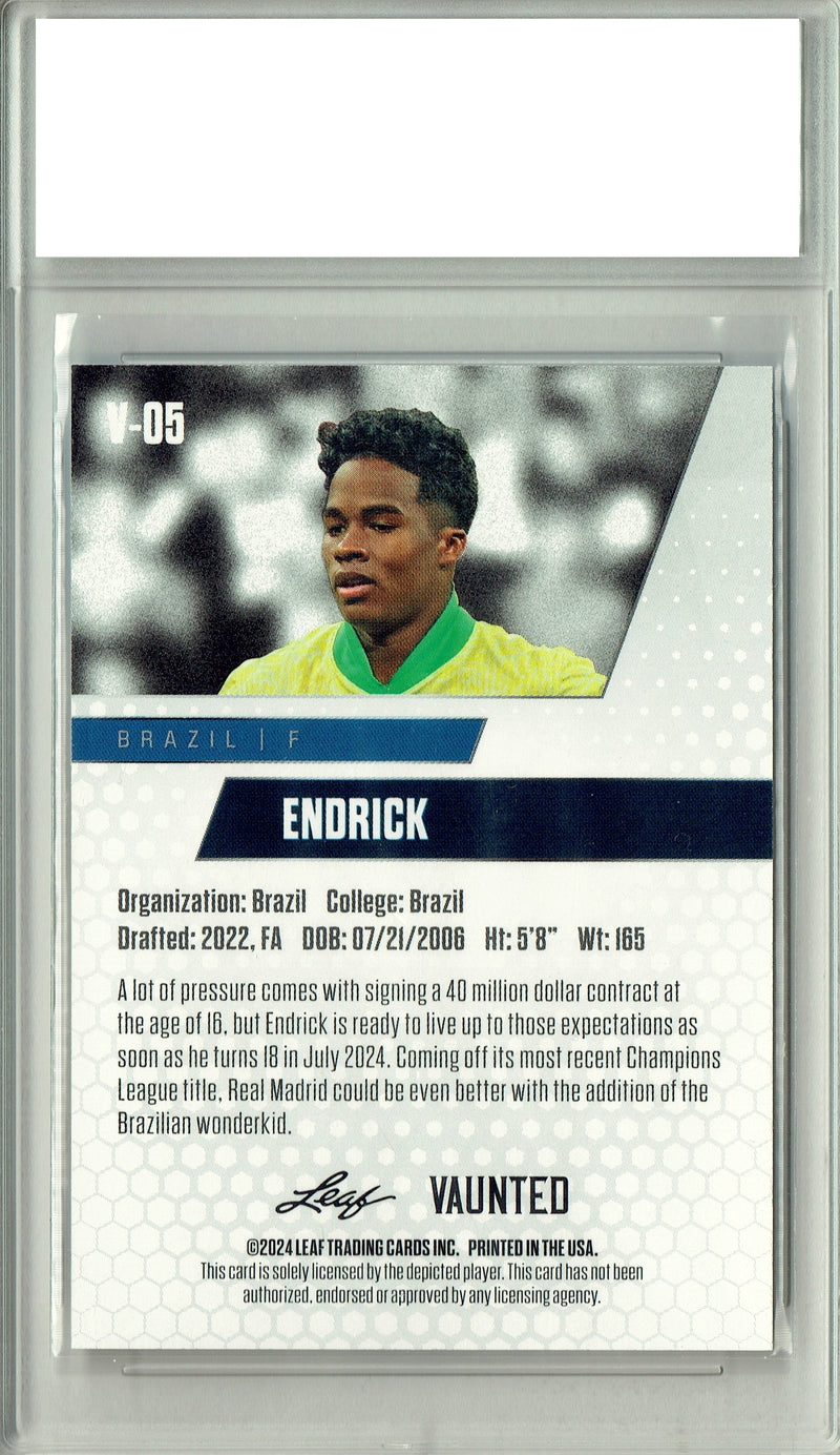 Endrick 2024 Leaf Vaunted #V-05 Gold SP 25 Made Debut Year Rookie Card PGI 10