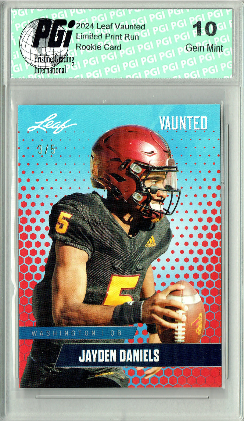 Jayden Daniels Rookie Card Washington PGI 10 Gem Mint Football Trading Card 2024 Leaf Vaunted #V-07 Red SP 5 Made