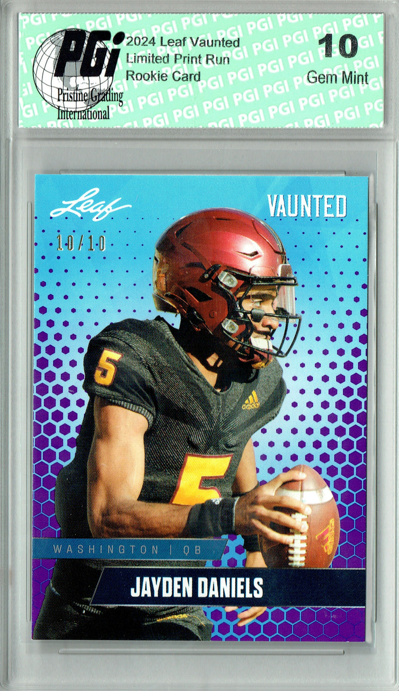 Jayden Daniels Rookie Card Washington PGI 10 Gem Mint Football Trading Card 2024 Leaf Vaunted #V-07 Purple SP 10 Made