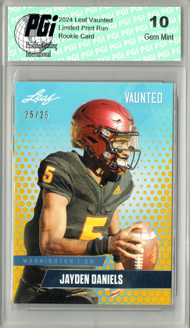 Jayden Daniels Rookie Card Washington PGI 10 Gem Mint Football Trading Card 2024 Leaf Vaunted #V-07 Gold SP 25 Made