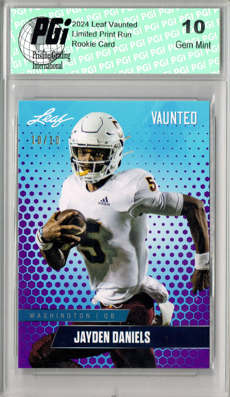 Jayden Daniels Rookie Card Washington PGI 10 Gem Mint Football Trading Card 2024 Leaf Vaunted #V-08 Purple SP 10 Made