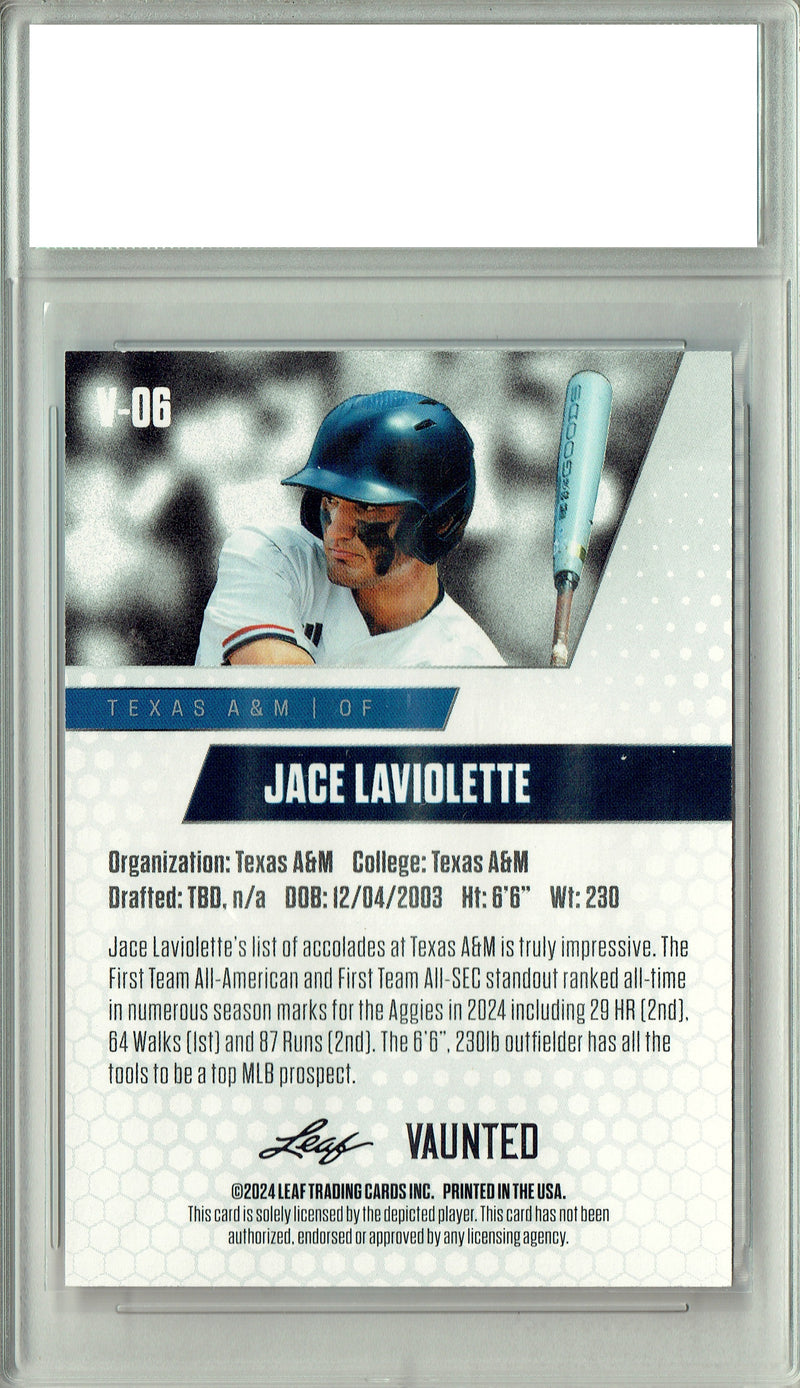 Jace Laviolette 2024 Leaf Vaunted #V-06 Purple 10 Made Debut Rookie Card PGI 10