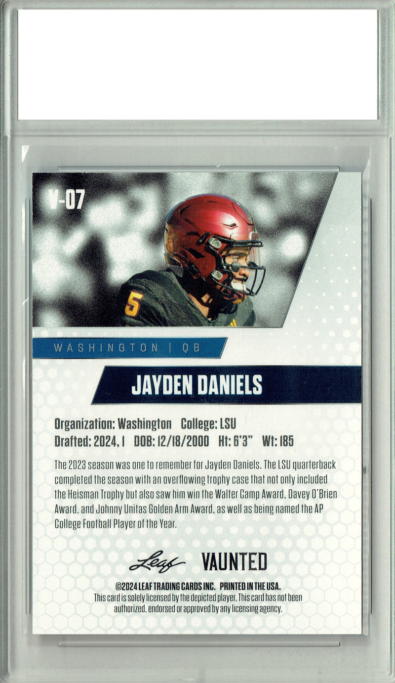 Jayden Daniels Rookie Card Washington PGI 10 Gem Mint Football Trading Card 2024 Leaf Vaunted #V-07 Gold SP 25 Made