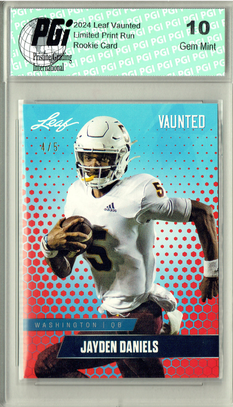 Jayden Daniels Rookie Card Washington PGI 10 Gem Mint Football Trading Card 2024 Leaf Vaunted #V-08 Red SP 5 Made