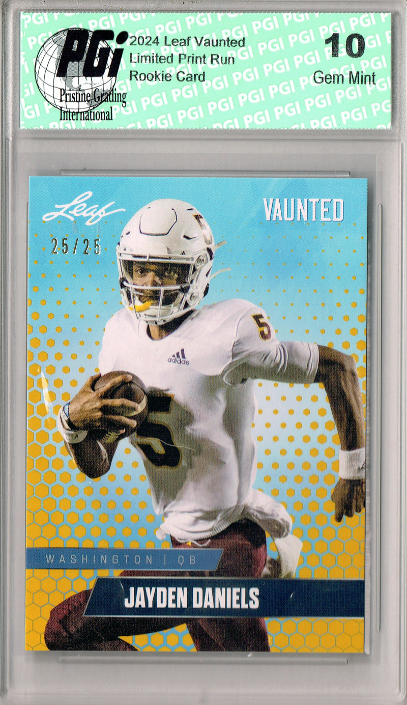 Jayden Daniels Rookie Card Washington PGI 10 Gem Mint Football Trading Card 2024 Leaf Vaunted #V-08 Gold SP 25 Made