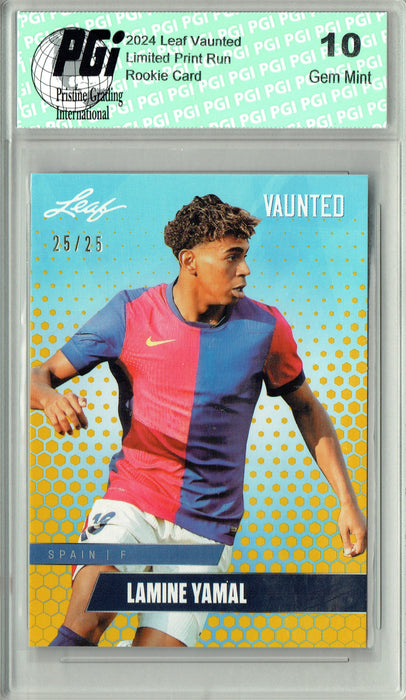 Lamine Yamal 2024 Leaf Vaunted #V-09 Gold 25 Made Debut Year Rookie Card PGI 10