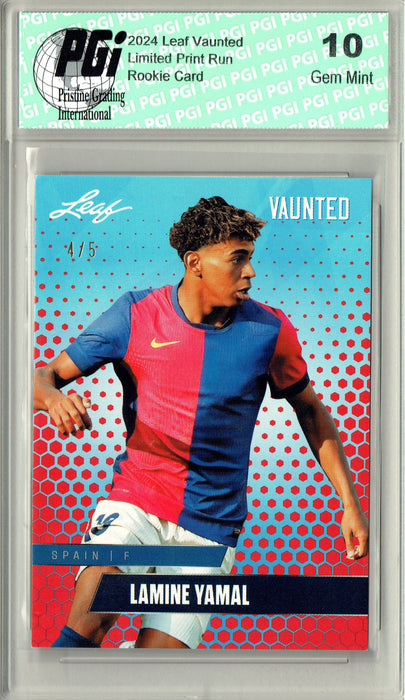 Lamine Yamal 2024 Leaf Vaunted #V-09 Red SP 5 Made Debut Year Rookie Card PGI 10
