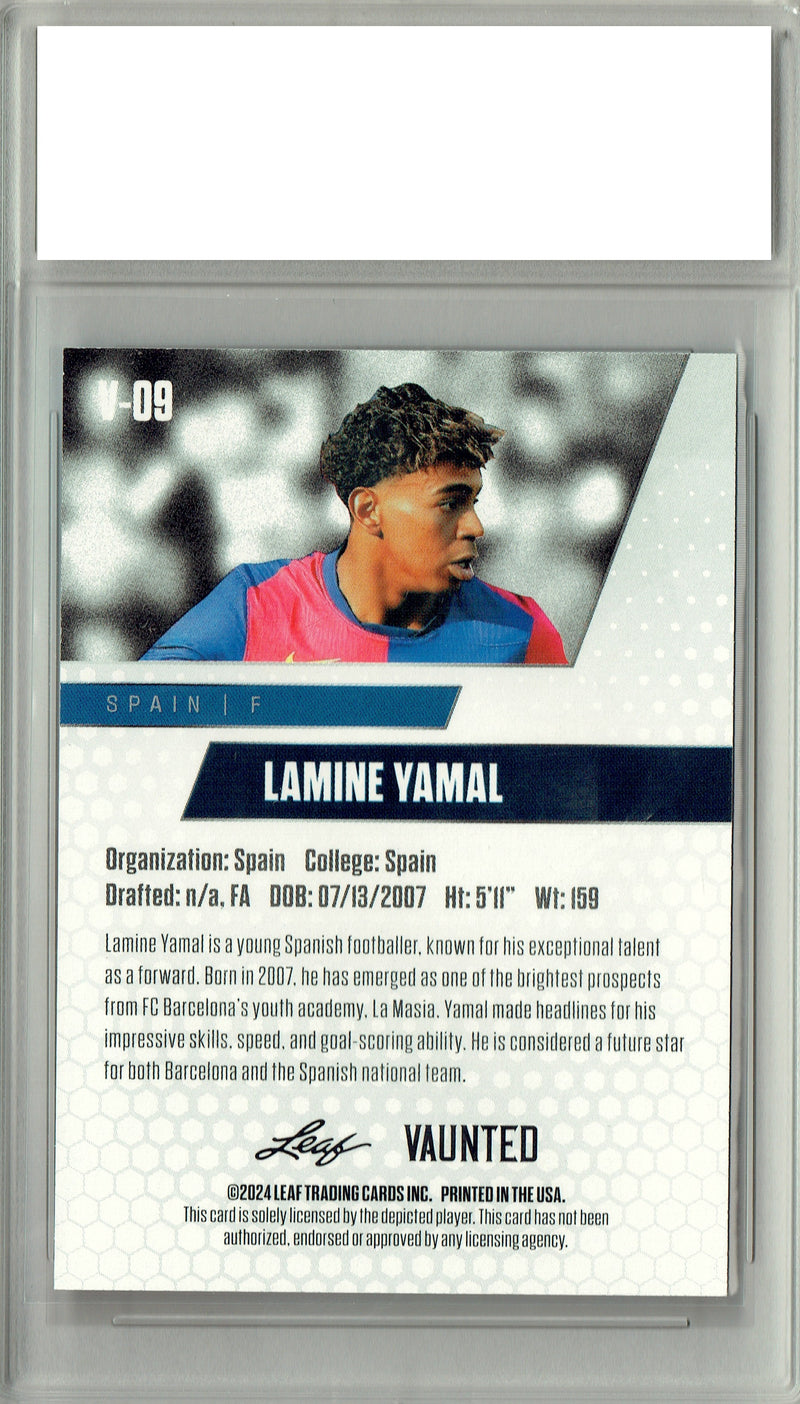 Lamine Yamal 2024 Leaf Vaunted #V-09 Gold 25 Made Debut Year Rookie Card PGI 10