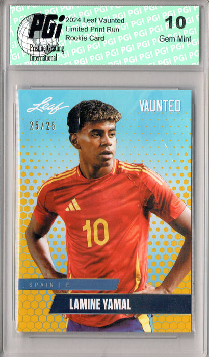 Lamine Yamal 2024 Leaf Vaunted #V-10 Gold 25 Made Debut Year Rookie Card PGI 10