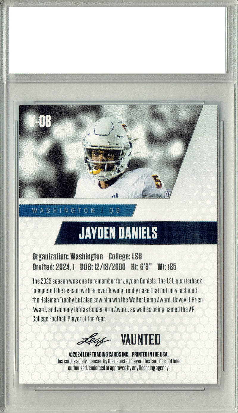 Jayden Daniels Rookie Card Washington PGI 10 Gem Mint Football Trading Card 2024 Leaf Vaunted #V-08 Purple SP 10 Made