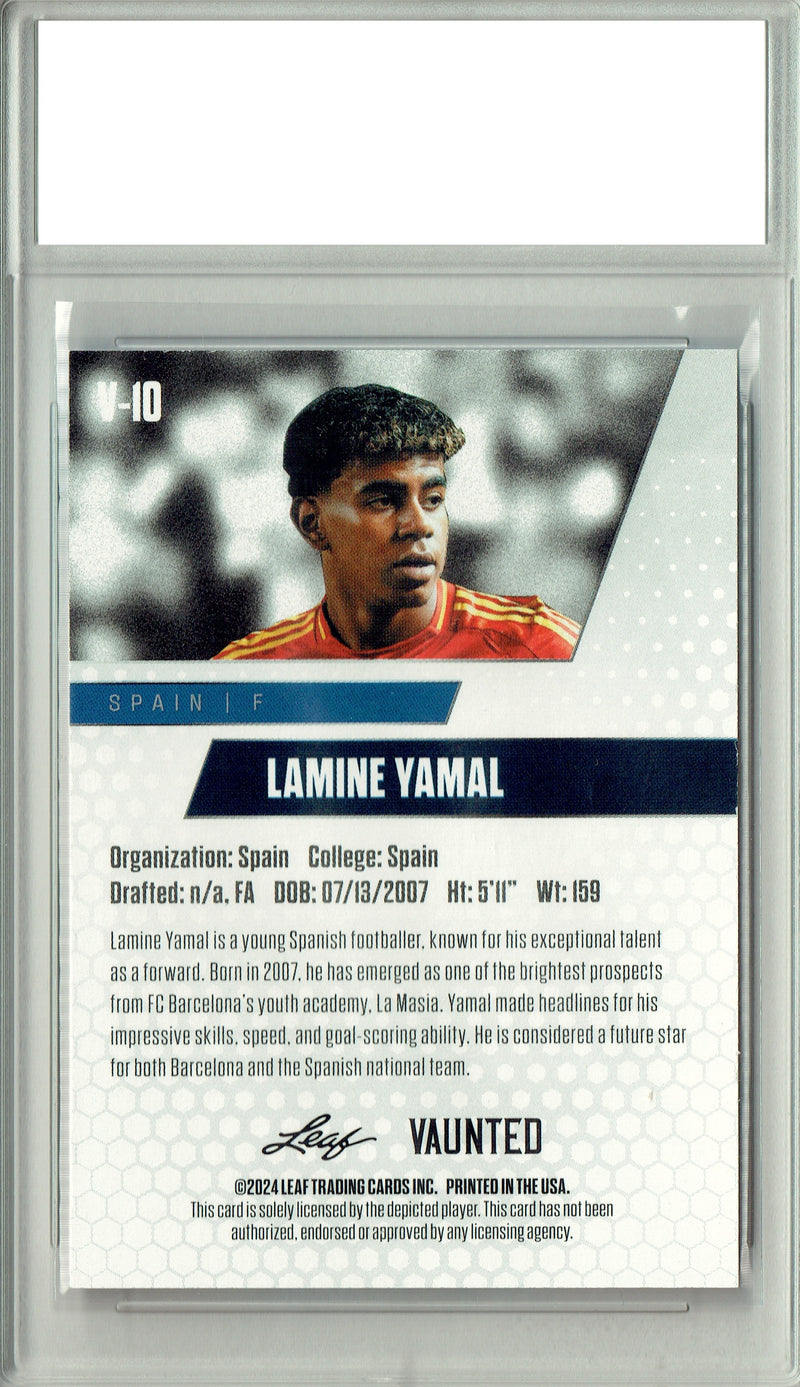 Lamine Yamal 2024 Leaf Vaunted #V-10 Gold 25 Made Debut Year Rookie Card PGI 10