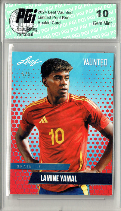 Lamine Yamal 2024 Leaf Vaunted #V-10 Red SP 5 Made Debut Year Rookie Card PGI 10