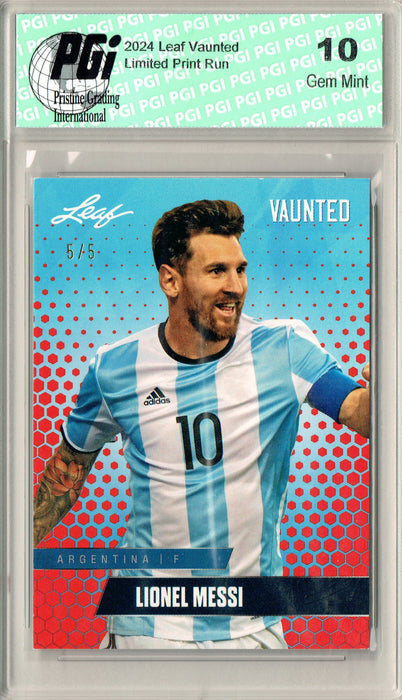 Lionel Messi 2024 Leaf Vaunted #V-11 Red SP 5 Made Rare Card Debut Year PGI 10