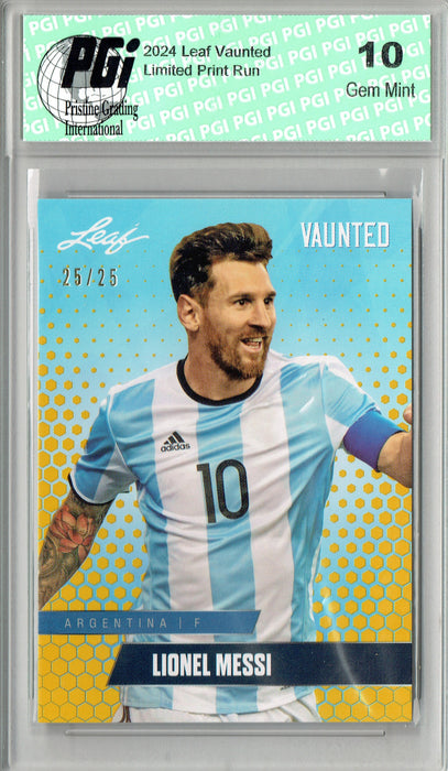 Lionel Messi 2024 Leaf Vaunted #V-11 Gold SP 25 Made Rare Card Debut Year PGI 10