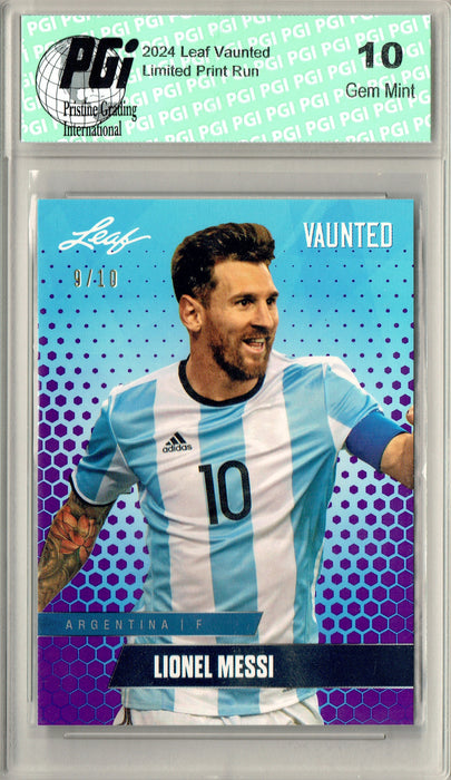 Lionel Messi 2024 Leaf Vaunted #V-11 Purple 10 Made Rare Card Debut Year PGI 10