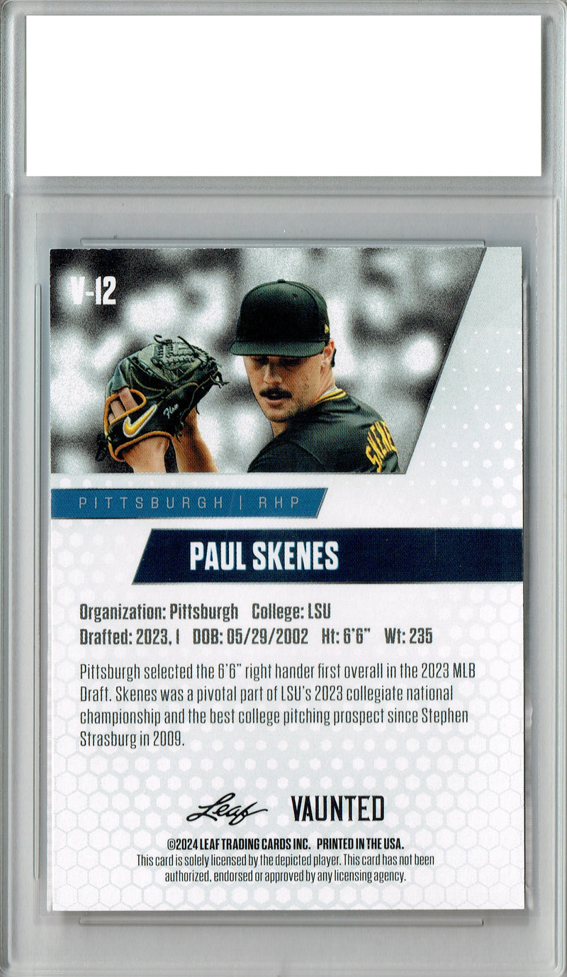 Paul Skenes 2024 Leaf Vaunted #V-12 Purple SP 10 Made Debut Rookie Card PGI 10