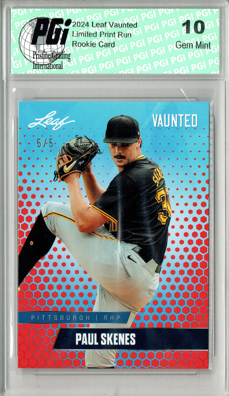Paul Skenes 2024 Leaf Vaunted #V-12 Red SP 5 Made Debut Year Rookie Card PGI 10
