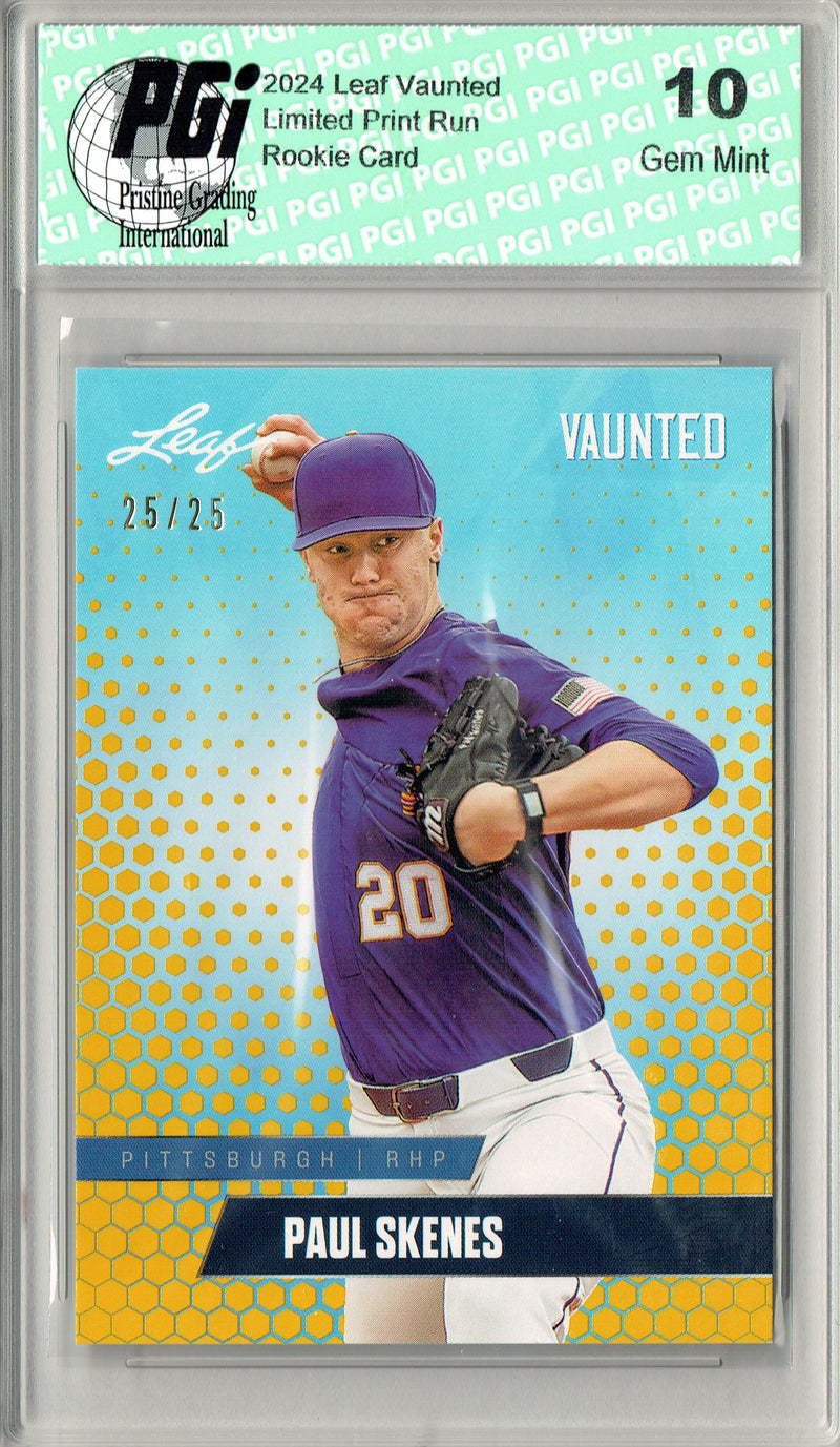 Paul Skenes 2024 Leaf Vaunted V-13 Gold SP 25 Made Debut Year Rookie Card PGI 10