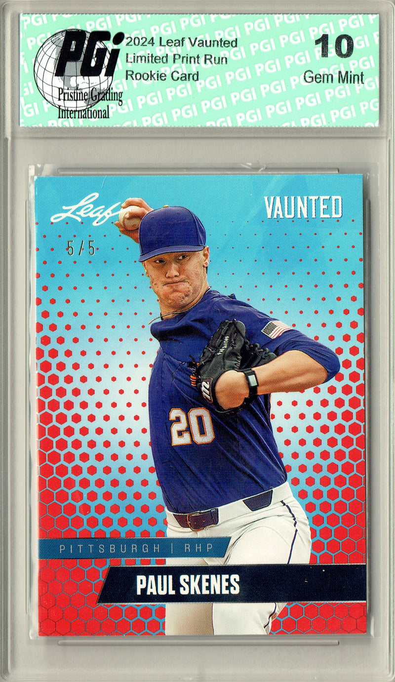 Paul Skenes 2024 Leaf Vaunted #V-13 Red SP 5 Made Debut Year Rookie Card PGI 10