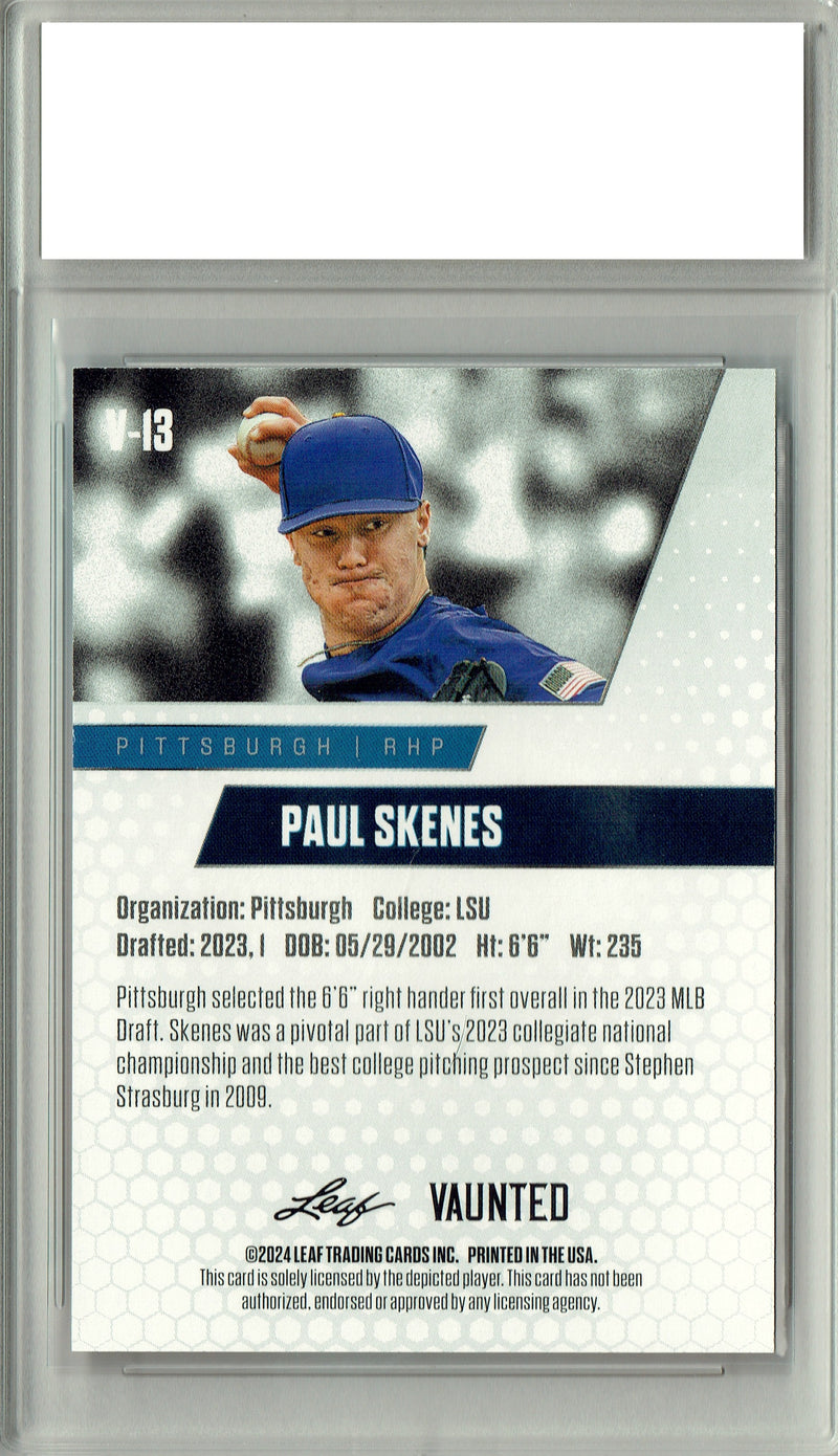 Paul Skenes 2024 Leaf Vaunted #V-13 Red SP 5 Made Debut Year Rookie Card PGI 10