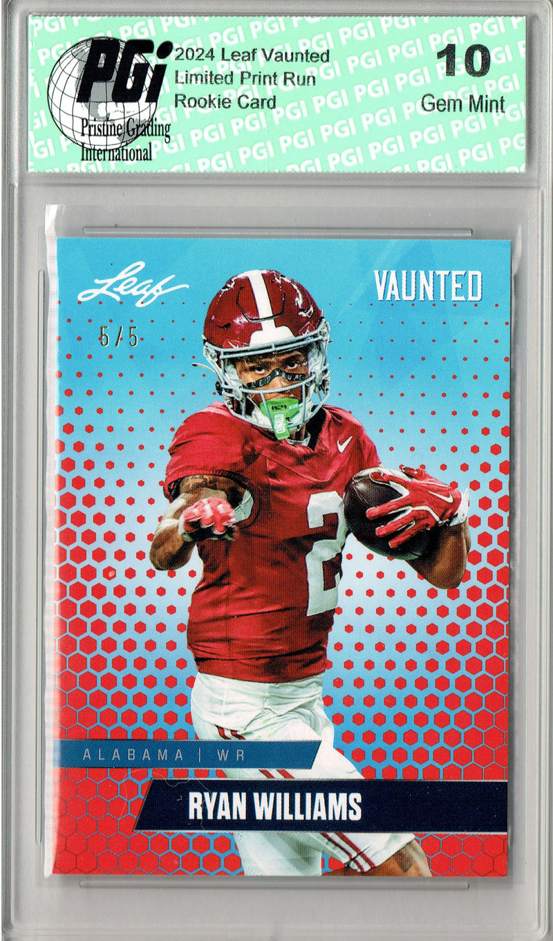 Ryan Williams Rookie Card Alabama PGI 10 Gem Mint Football Trading Card 2024 Leaf Vaunted #V-15 Red SP 5 Made