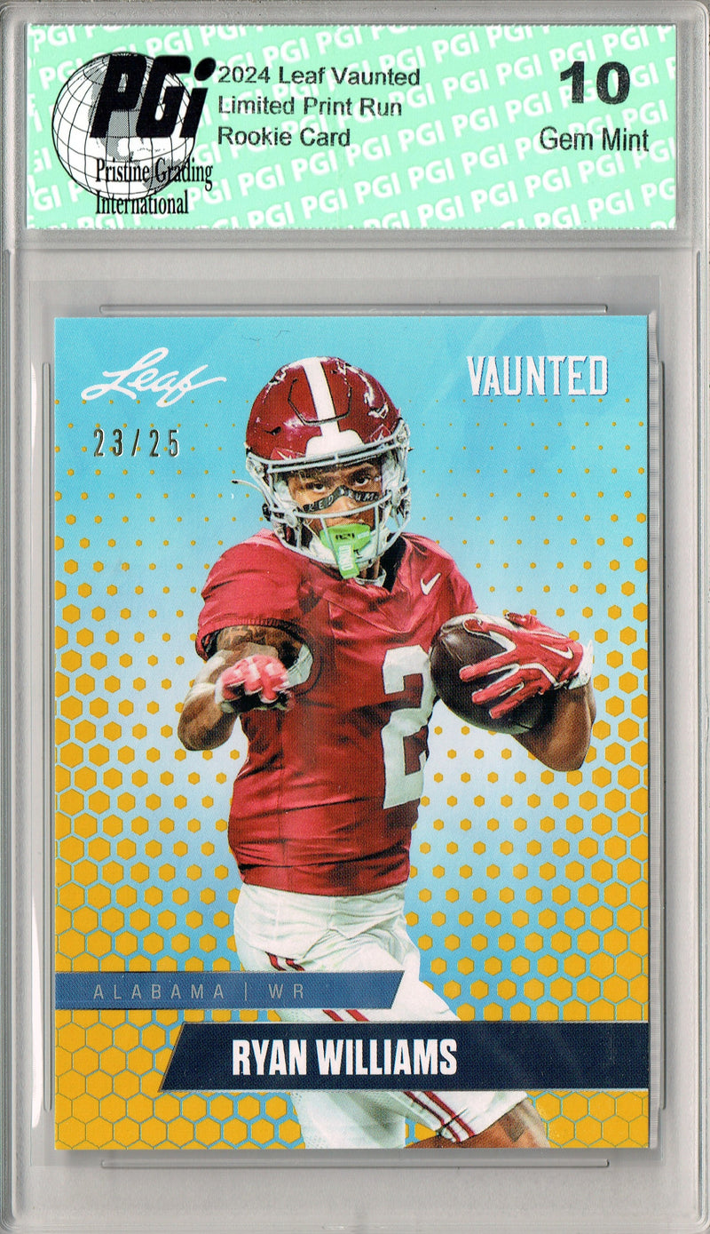 Ryan Williams Rookie Card Alabama PGI 10 Gem Mint Football Trading Card 2024 Leaf Vaunted #V-15 Gold SP 25 Made