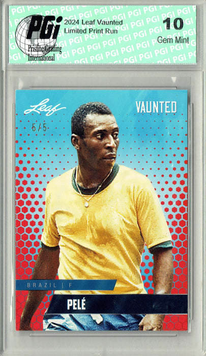 Pele 2024 Leaf Vaunted #V-14 Red SP 5 Made Debut Year Rookie Card PGI 10