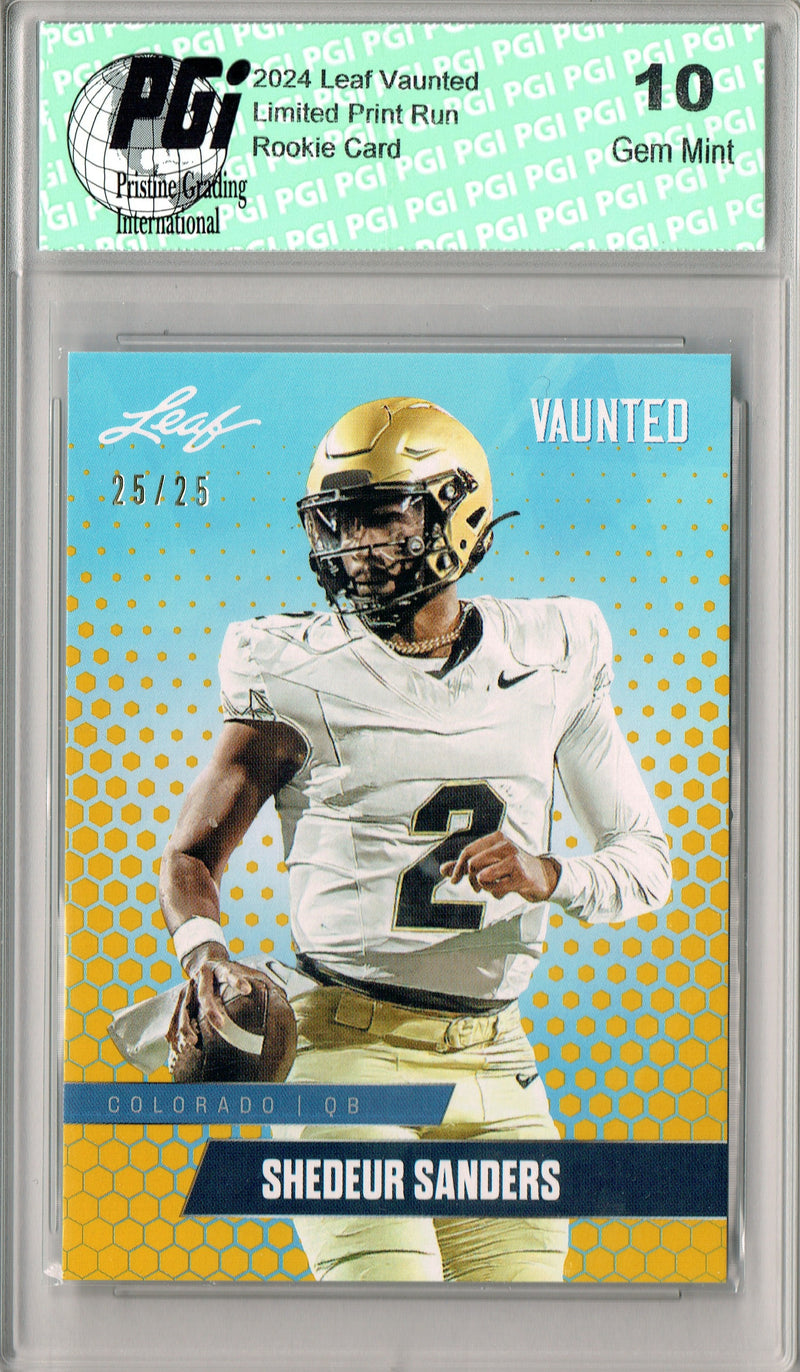 Shedeur Sanders Rookie Card Cleveland PGI 10 Gem Mint Football Trading Card 2024 Leaf Vaunted #V-16 Gold SP 25 Made