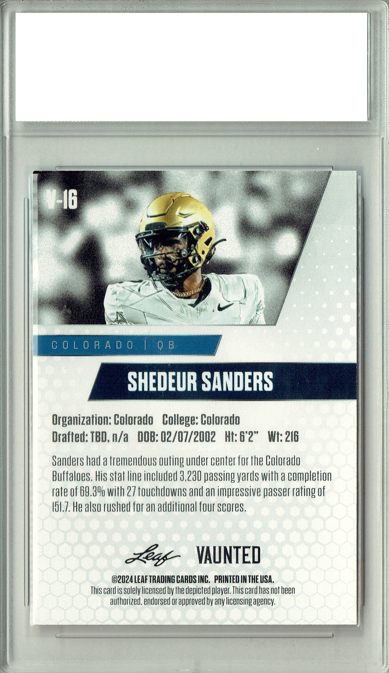 Shedeur Sanders Rookie Card Cleveland PGI 10 Gem Mint Football Trading Card 2024 Leaf Vaunted #V-16 Red SP 5 Made