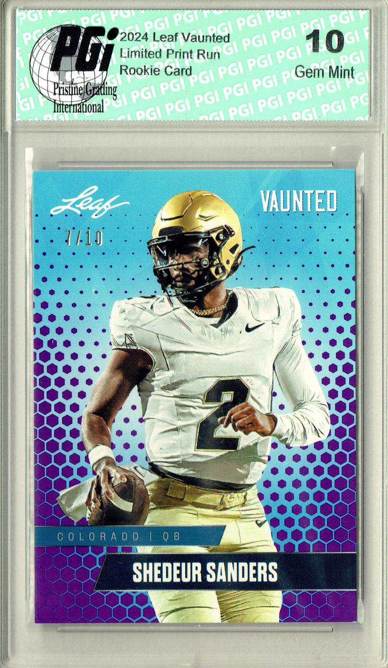 Shedeur Sanders Rookie Card Cleveland PGI 10 Gem Mint Football Trading Card 2024 Leaf Vaunted #V-16 Purple SP 10 Made