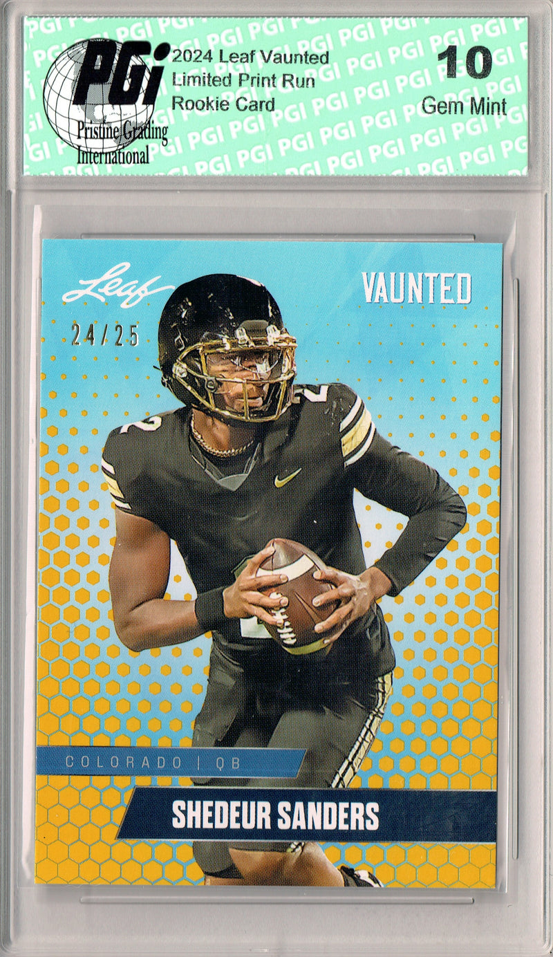 Shedeur Sanders Rookie Card Cleveland PGI 10 Gem Mint Football Trading Card 2024 Leaf Vaunted #V-17 Gold SP 25 Made
